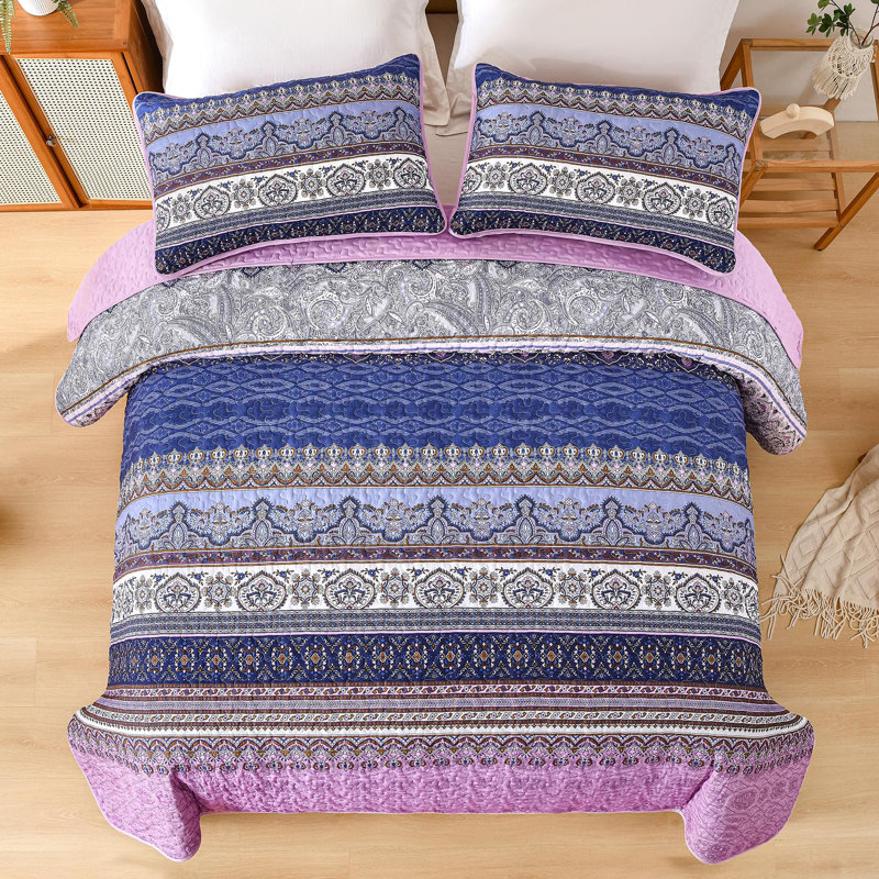 Ensemble de 3 courtepointe Boho Bohemian, Mauve, Courtepointe très grand et 2 très grandes taies 
