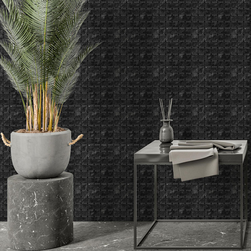Aluminum Film Peel and Stick Field Tile Sticker 15cm W x 15cm L, Dark Marble