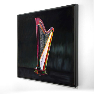 Harpe colorée et réaliste - toile encadrée 24 po x 24 po