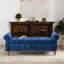 Banc à boutons de 62 po pour la chambre à coucher, le salon et le vestibule en bleu avec accoudoirs rembourrés en tissu moderne