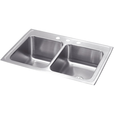 Lustertone 33" L x 22" W Double Basin Drop-In Kitchen Sink with Perfect Drain