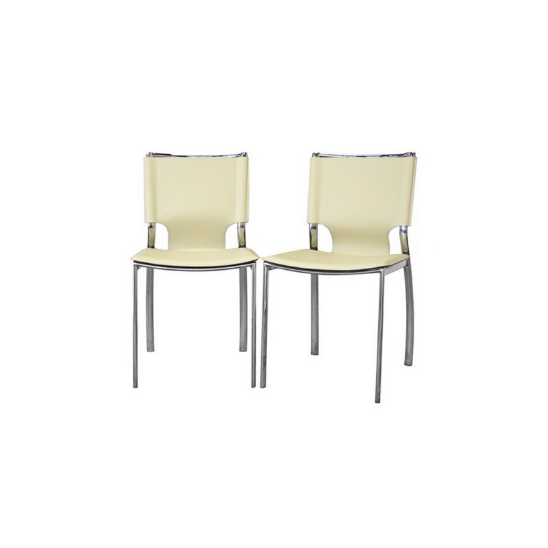  Chaise de salle à manger en cuir brun foncé Studio avec structure chromée (ensemble de 2), Ivoire