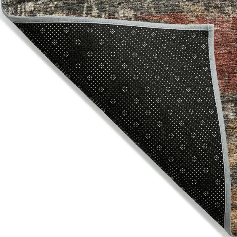3' X 5' Fern Green Black And Terra Cotta Striped Washable Indoor Outdoor Area Rug