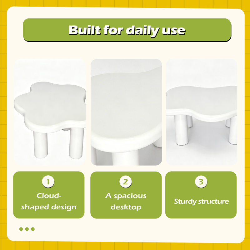 Table basse de 40 pouces en forme de nuage avec 4 pieds ronds, convenant aux salons, White