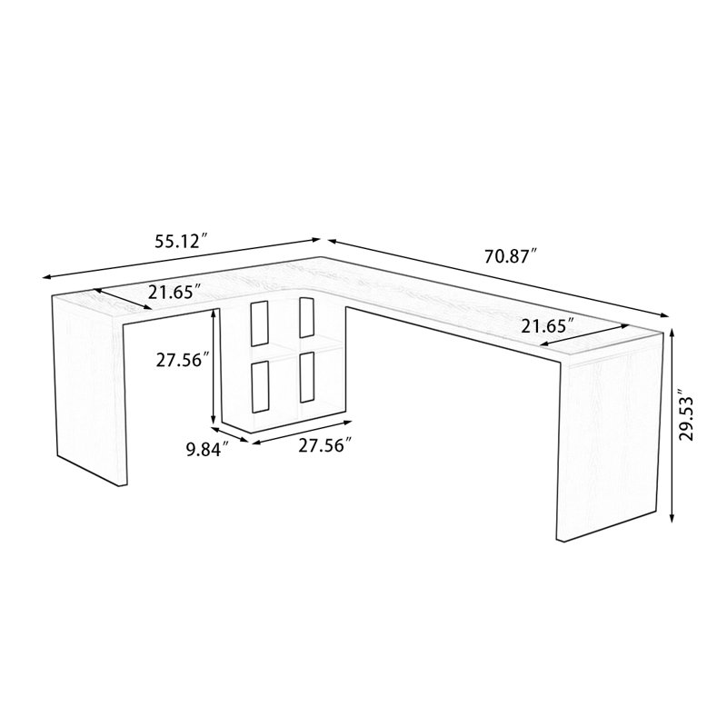 Bureau rectangulaire en bois massif noir, H 29,53 po x l 70,87 po x P 55,12 po, Retour à gauche