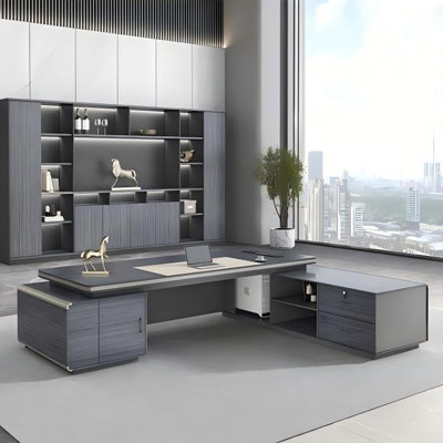 Bureau de direction 94,49 "luxueux et sophistiqué en forme de L gris