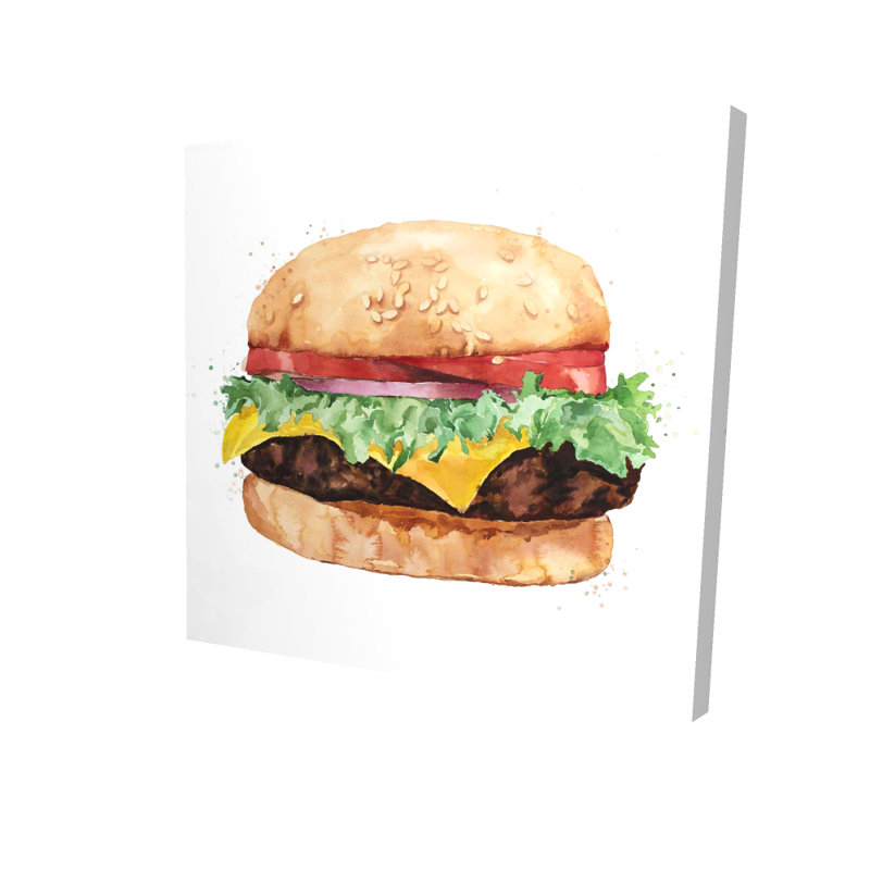 All Dressed Cheeseburger Print On Canvas, 12" H x 12" W, Wrapped Canvas