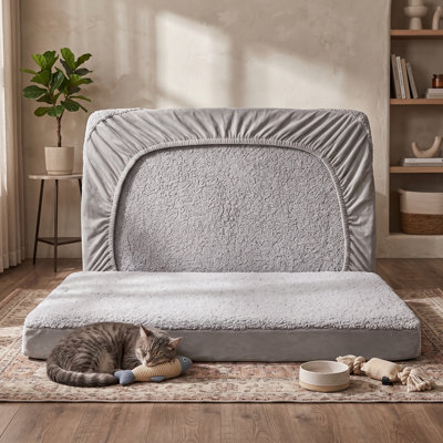 Washable Replacement Pet Bed Slipcover, Waterproof Ultra Soft Plush Quilted Dog Sofa Protector, Cover Only, Suitable for Cats & Dogs, Grey, 35.0" L x 23.0" W x 6.5" Th