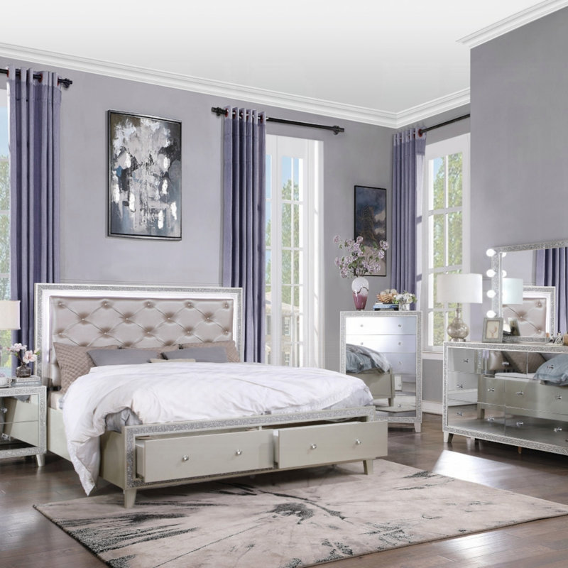 Table de chevet 1pc avec 2 tiroirs Glam Style