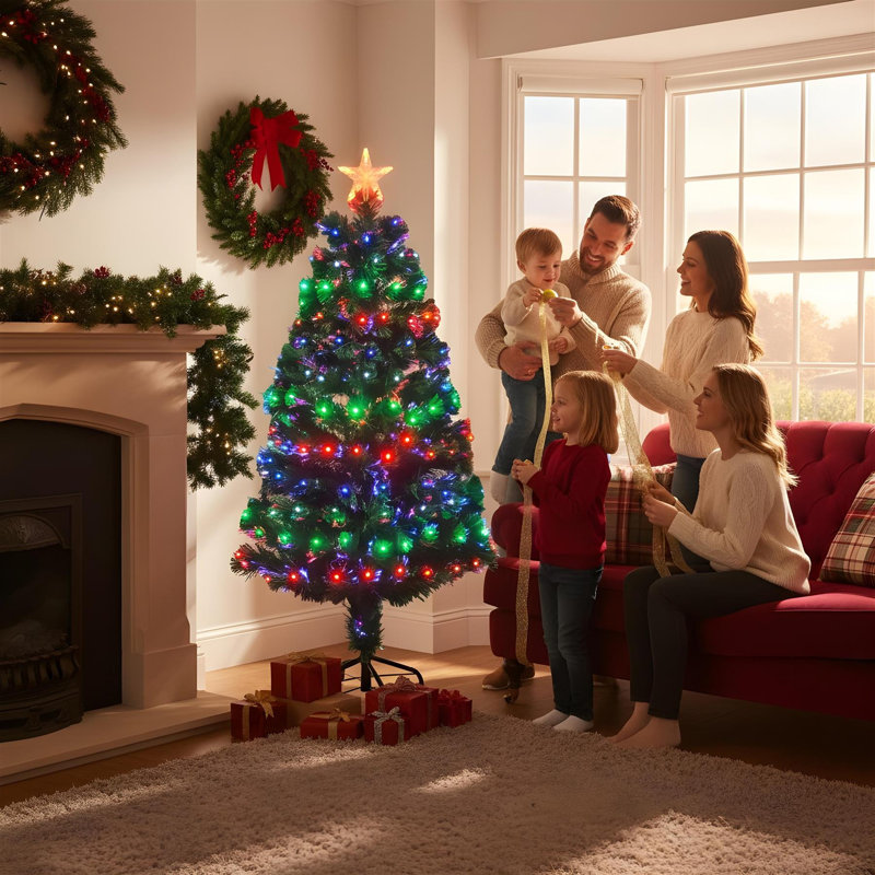 2ft to 6ft Multicolour Fibre Optic Christmas Tree with 8 Light Modes and PVC Tips, 5 ft.