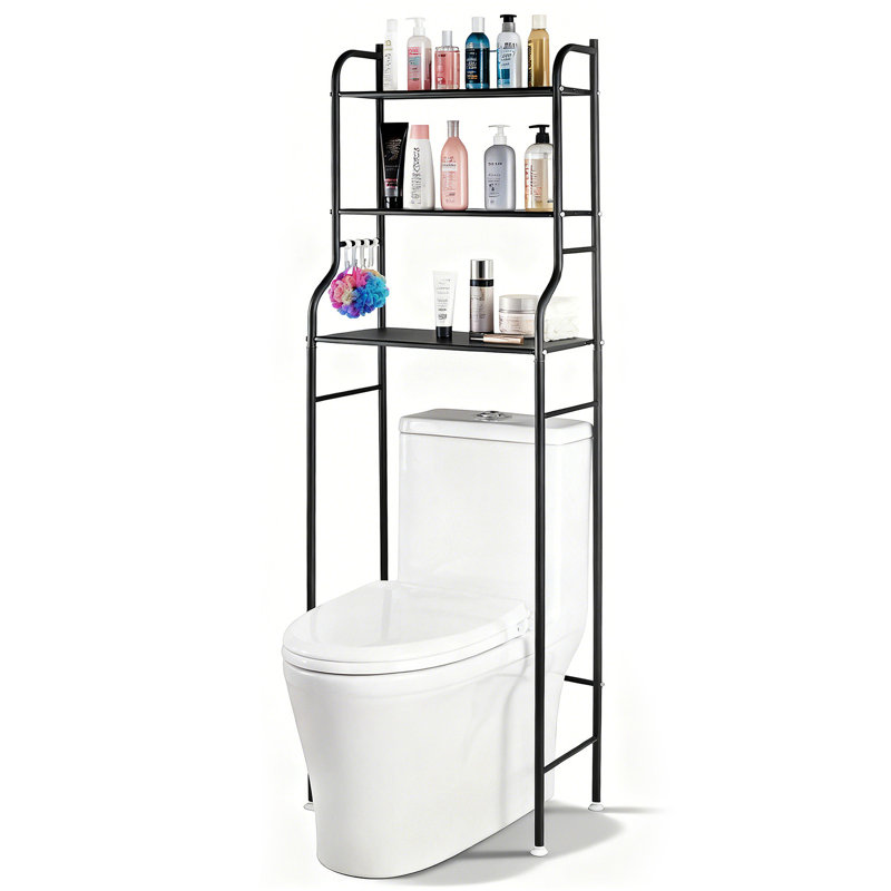 3-Tier Freestanding Over The Toilet Storage Shelf with Hooks