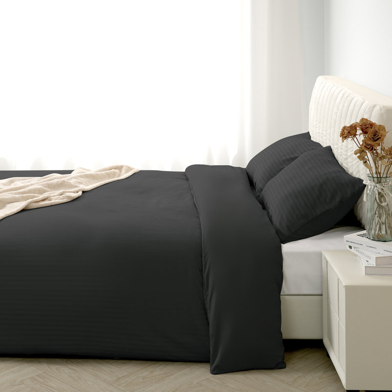 Duvet Cover Bedding Set Microfiber Striped Duvet Cover Set with Pillow Shams, King Duvet Cover + 4 Additional Pieces, Black
