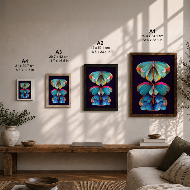 Jewelled Butterflies Geometric - Print, A2 - 59.4 x 42.0 cm, White