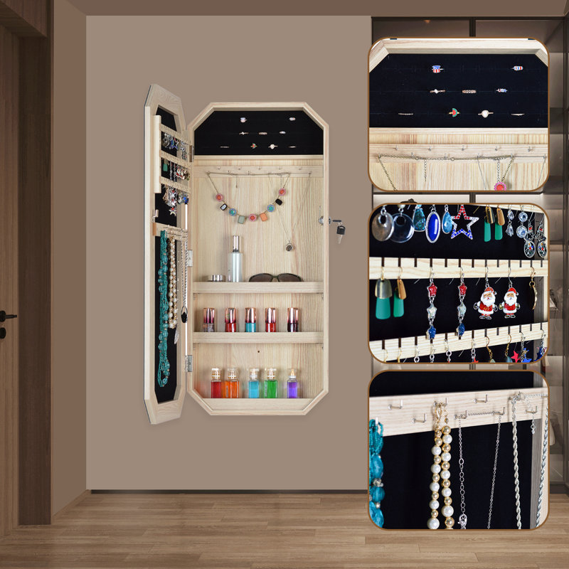 Armoire à bijoux avec miroir, Naturel