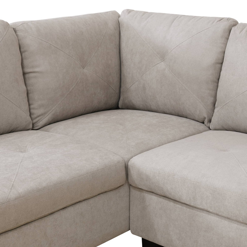 Upholstered L-Shaped Sectional Left Hand Facing, Black, Light Gray Microfiber/Microsuede