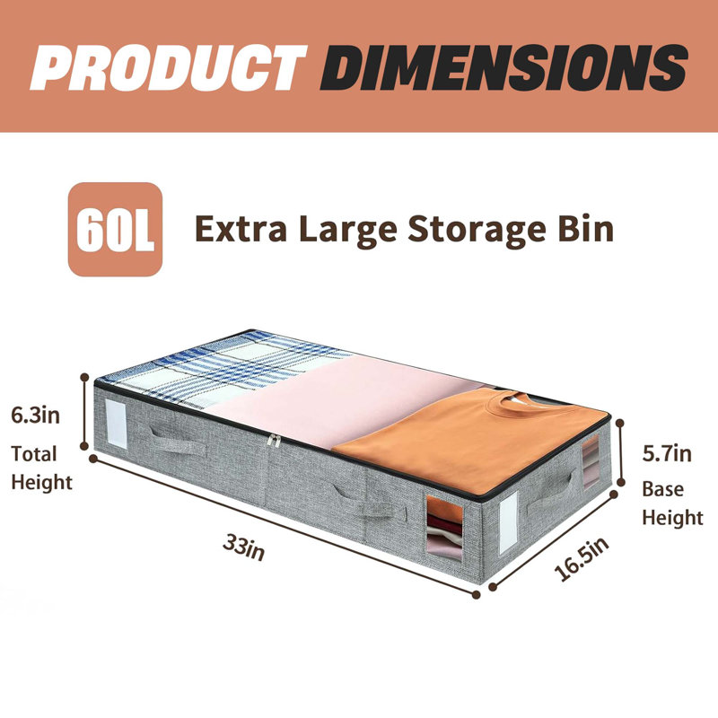 2 Pack Underbed Storage Containers – Stackable Closet Organizer, Foldable Box, Sturdy Support, Large, Neutral, Bedroom For Clothes, Blankets, Pillows, Shoes