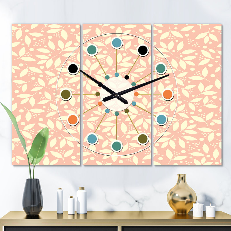 Horloge murale florale rétro surdimensionné Mid-Century