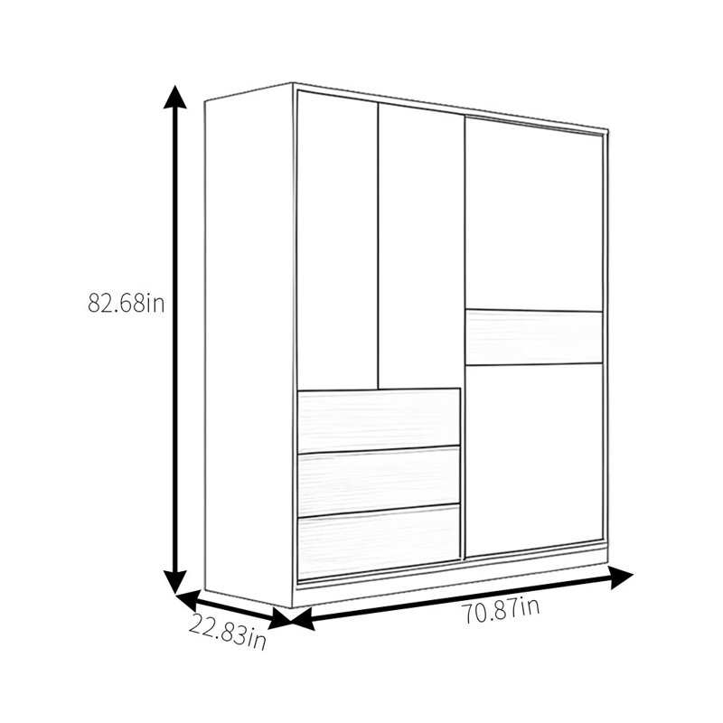 Garde-robe simple bicolore à pousser et tirer, H 82,68 po x l 70,87 po x P 22,83 po