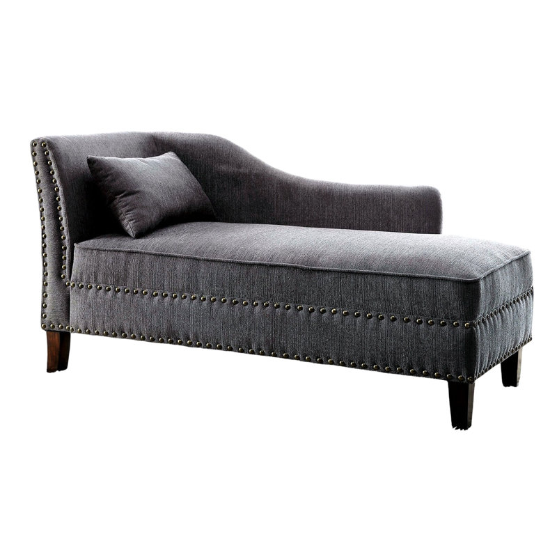 Méridienne moderne de style Mid-Century gris avec tissu en lin, décor clouté et coussin inclus, 1 pièce pour le salon principal, l 61 po x P 25 po H 31 1/2 po, accents de banc en tissu, salle de design, H 1/2 po
