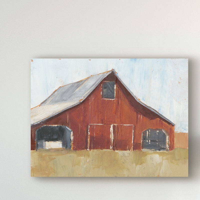 « rustique red grange i », peinture sur toile tendue, H 18 po x l 24 po x P 2 po
