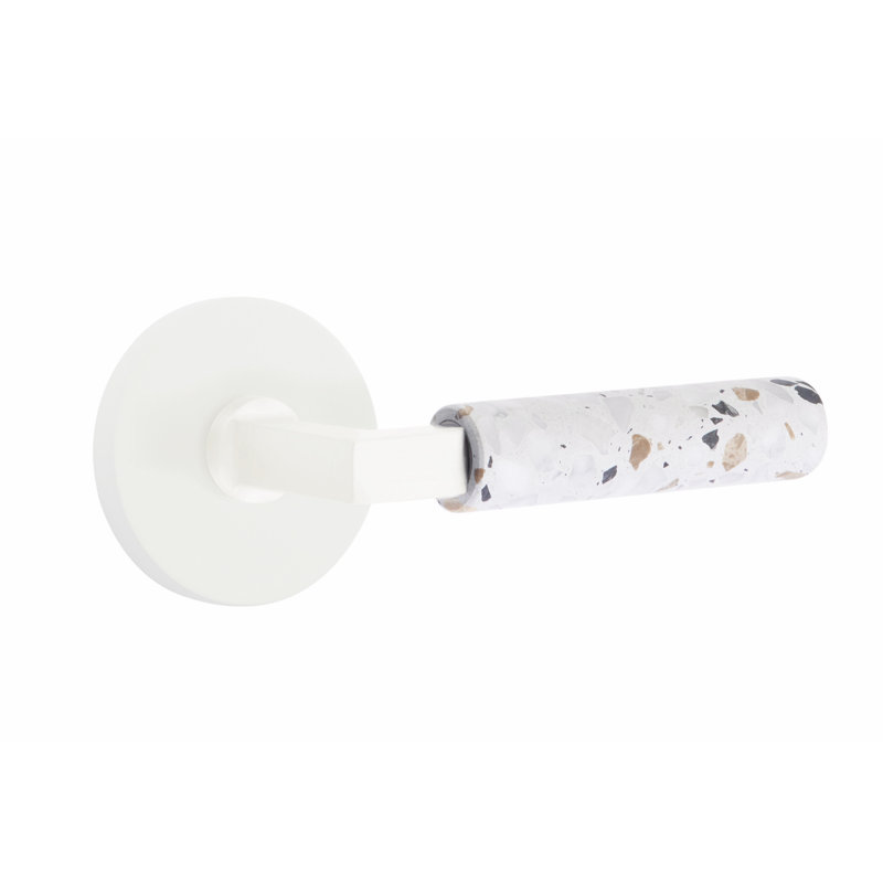 Ensemble de faux levier Emtek Select, rosette à disque, tige carrée en L, poignée en terrazzo clair