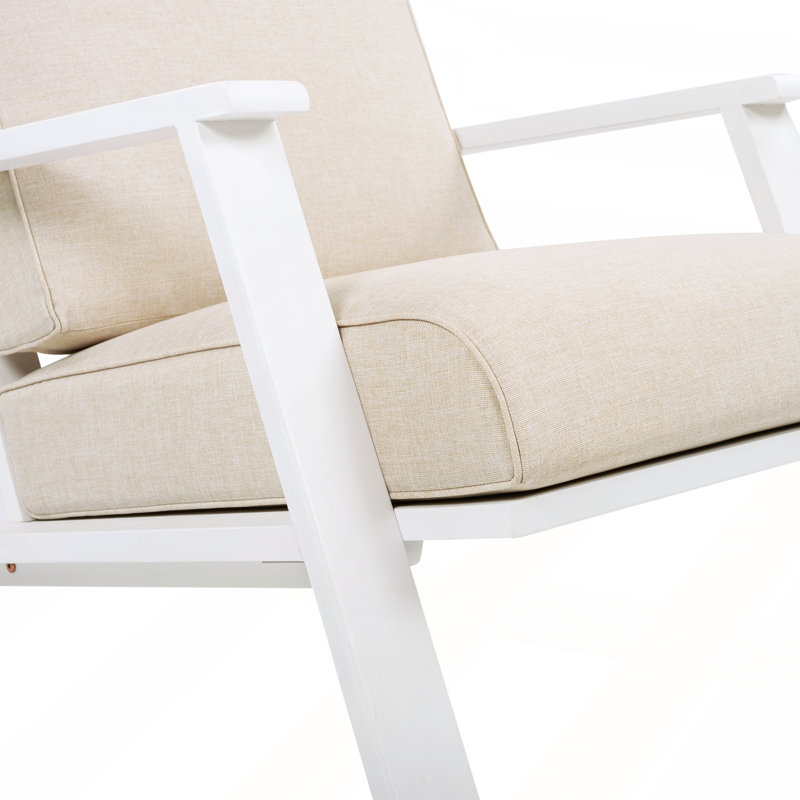 Patio Lounge Chair Set of 2 with Beige Cushion and White Acacia Wood Frame for Modern Comfort, White