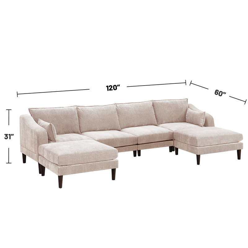 Upholstered U-Shaped Sectional Symmetrical, Blush Polyester Blend