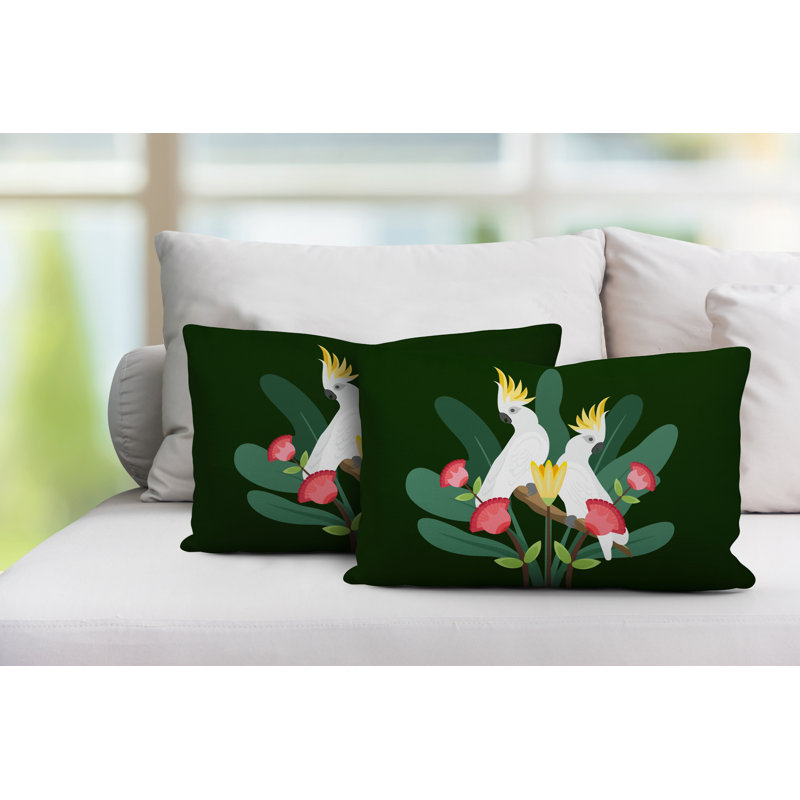 Coussin lombaire intérieur / extérieur Flocked Birds, Vert