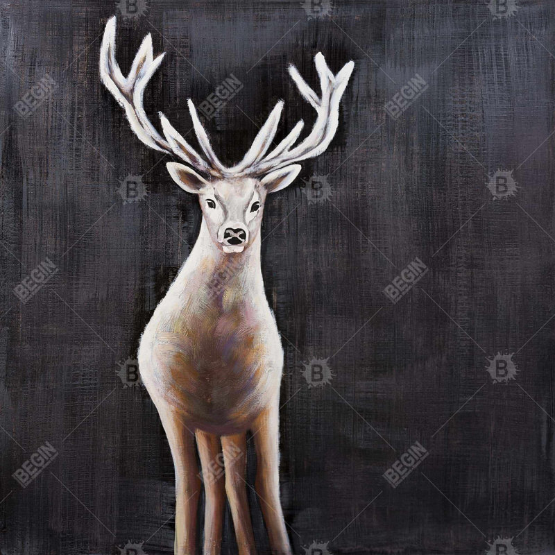 Cerf solitaire, toile blanche | Décoration murale chambre à coucher cerf