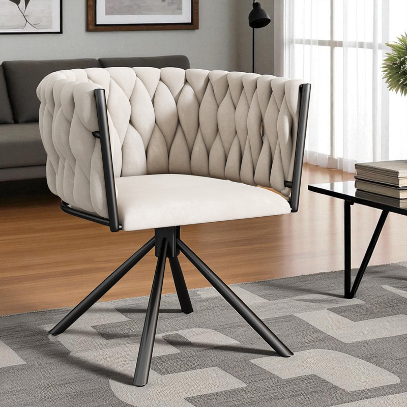 Authneil Velvet Metal Armchair, Beige, Black, 1