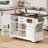54.9" Kitchen Island with Drop Leaf, Power Outlet, Kitchen Storage Cart with 4 Door Shelves, Cross Barn Doors & Visual Glass Door-1156811175