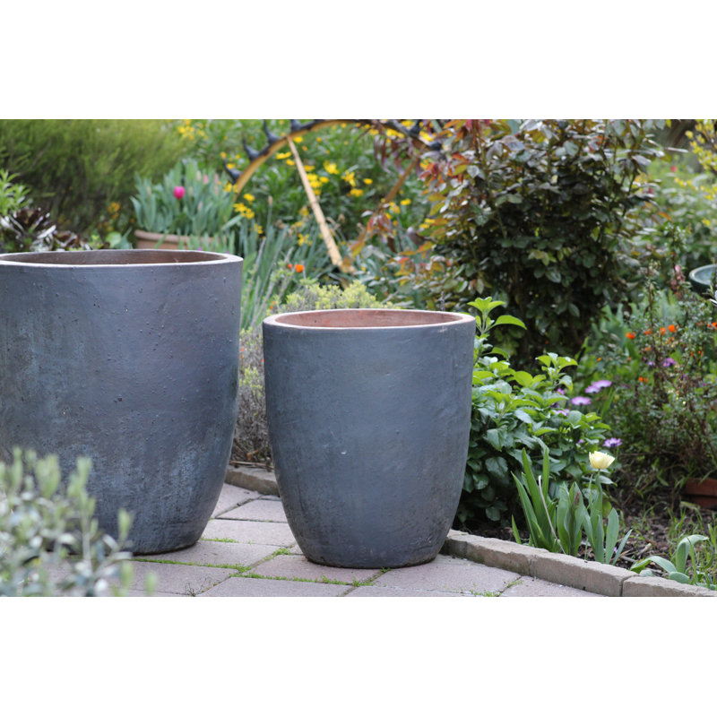 Pot de fleurs en grès Parco Alto grand format sans rebord, ensemble de 2 - Intérieur/Extérieur, Ensemble de 2, Graphite