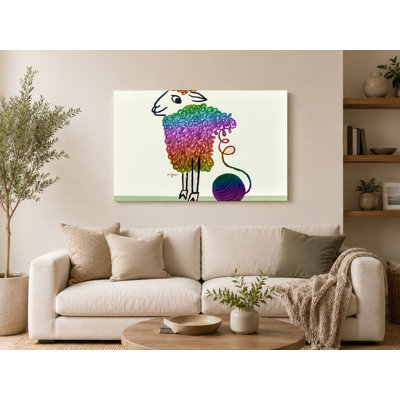 «Rainbow Sheep with Yarn Ball - Art mural sur toile paysage