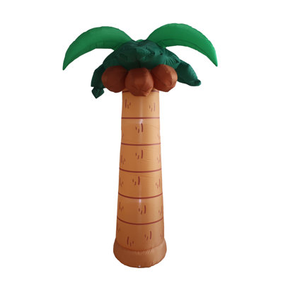 8 Foot Tall Jumbo Summer Party Inflatable Palm Tree with Coconuts Pre-Lit LED Lights Indoor / Outdoor Blow Up Holiday Yard Decoration