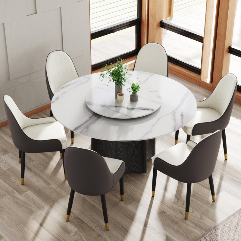 Ensemble de table de salle à manger 9 pièces, table de salle à manger ronde avec base en bois massif, 8 chaises