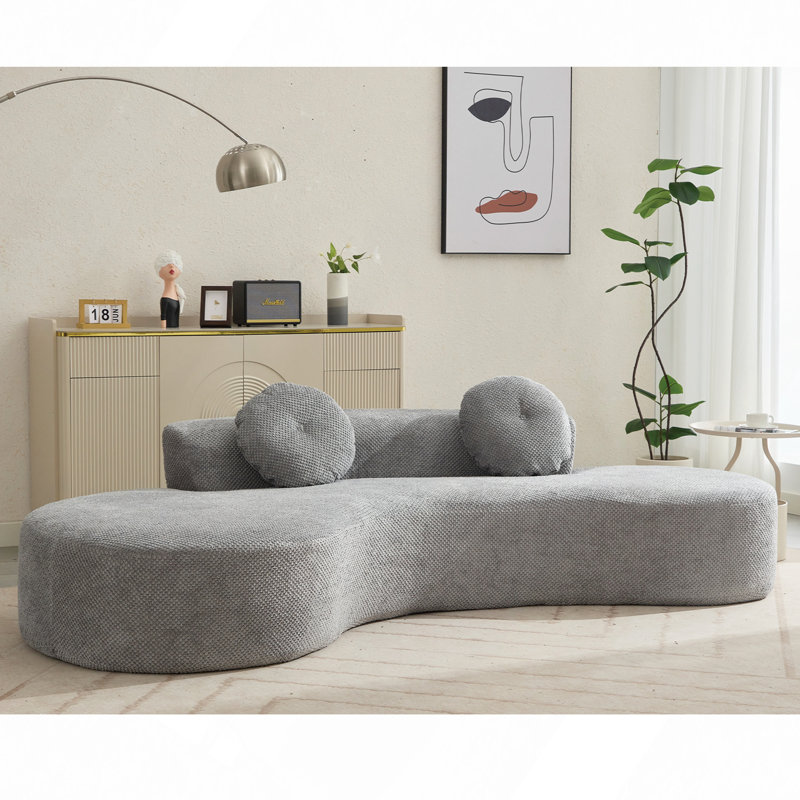 Curved Sofa, Modern Minimalist Sofa, Cloud Couch Sofa 3-4 Seater Couch, Gray