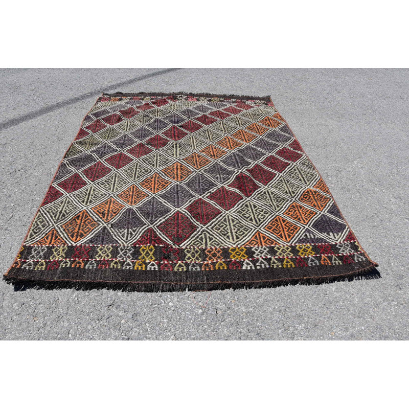 Tapis Boho, tapis audacieux, tapis en laine rouge, tapis rétro, kilim, tapis décoratifs 3,9 x 5,4 pi, tapis turc