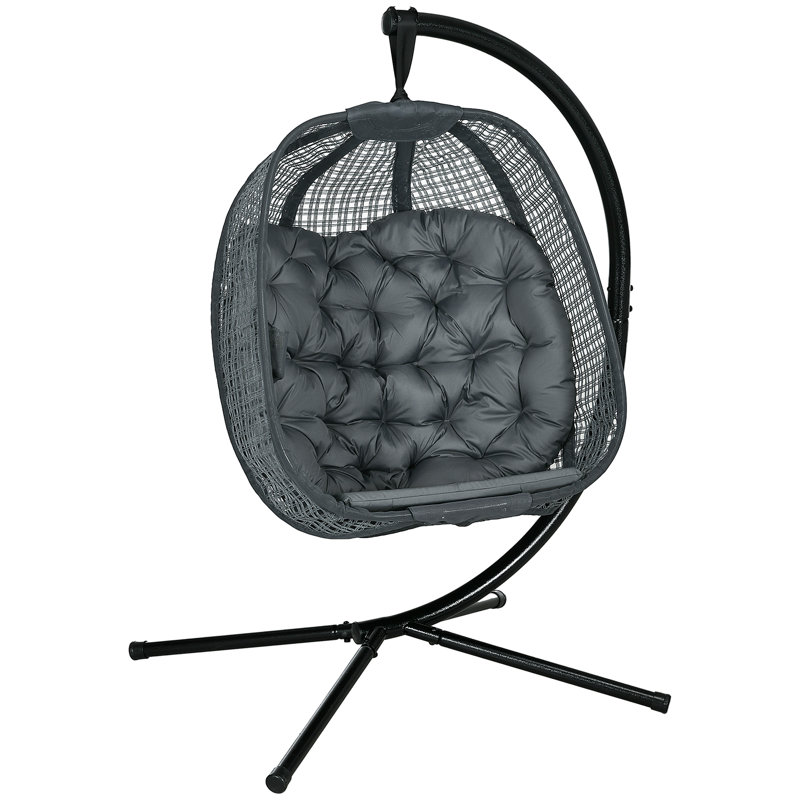 Spafford Hanging Swing Chair w/ Thick Cushion, Patio Chair, Dark Grey