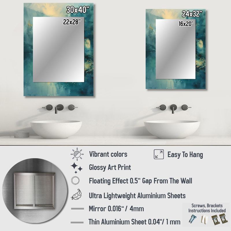 Green Grey winter Rural Refuge Mill - Mills Wall Mirror, Traditional Decorative Mirror, Printed Metal Art, 40" x 30"