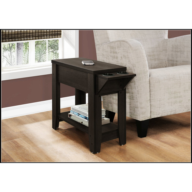 Table d'appoint compacte à finition espresso avec porte-gobelet intégré et rangement caché, parfaite pour le salon et la chambre à coucher