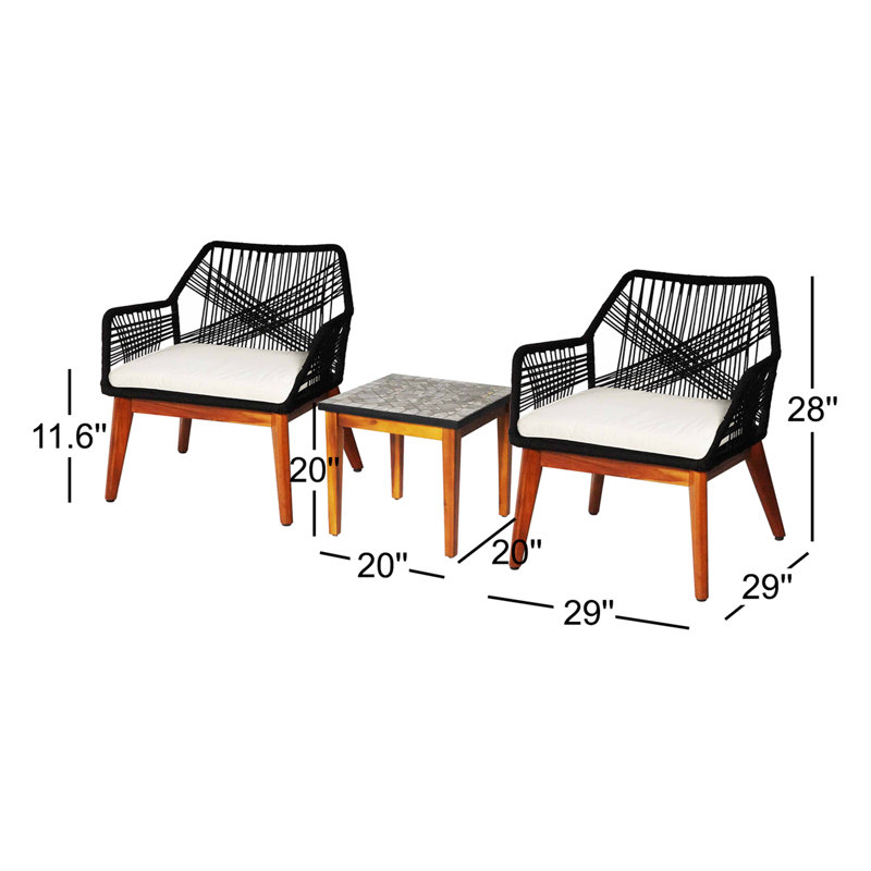 Talbott Allysen 3 Piece Wood Seating Group with Cushions and Mosaic Table