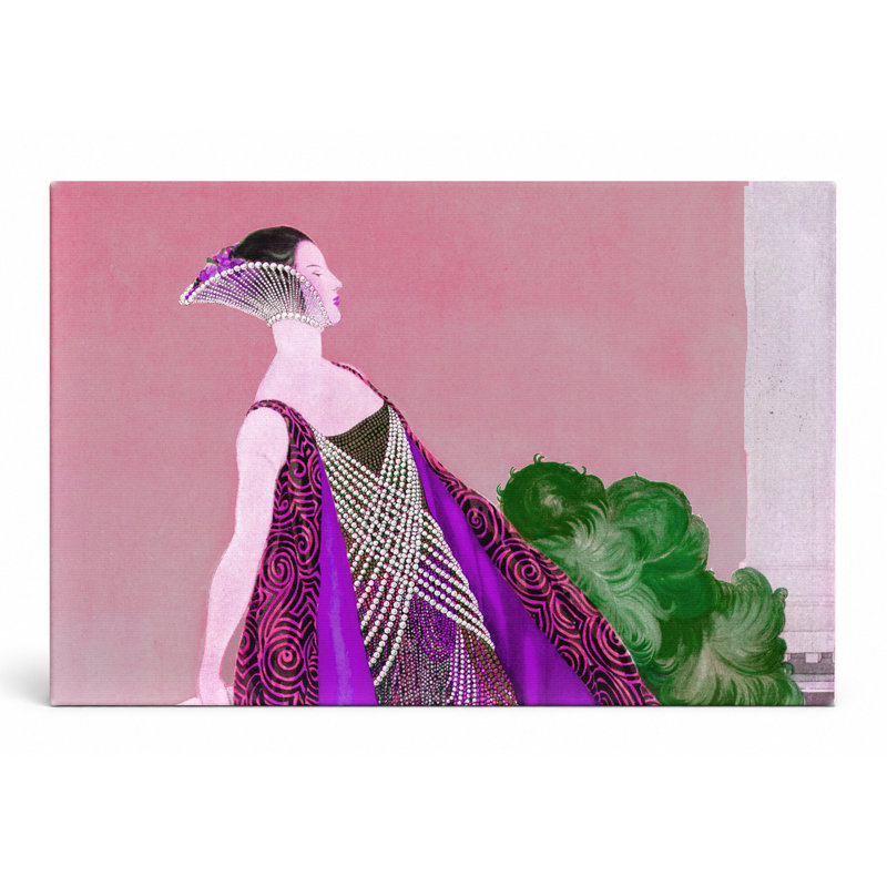 Élégante figure en robe mauve - paysage, art mural sur toile, 30" W x 20" H