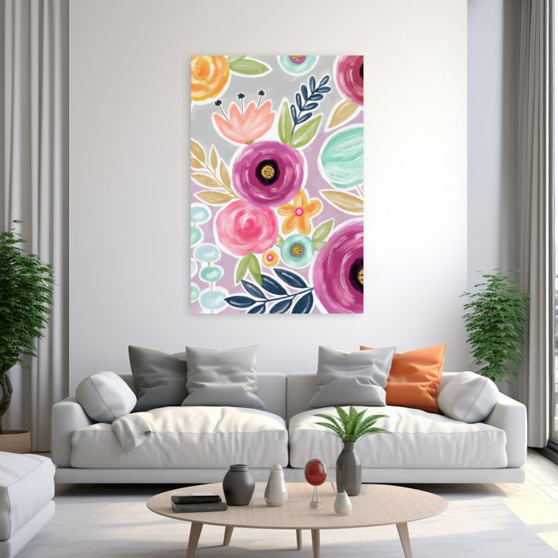 Floral, fleurs, mauve, abstrait, lilas, contemporain, nature, printemps, art mural, 60" H x 40" W