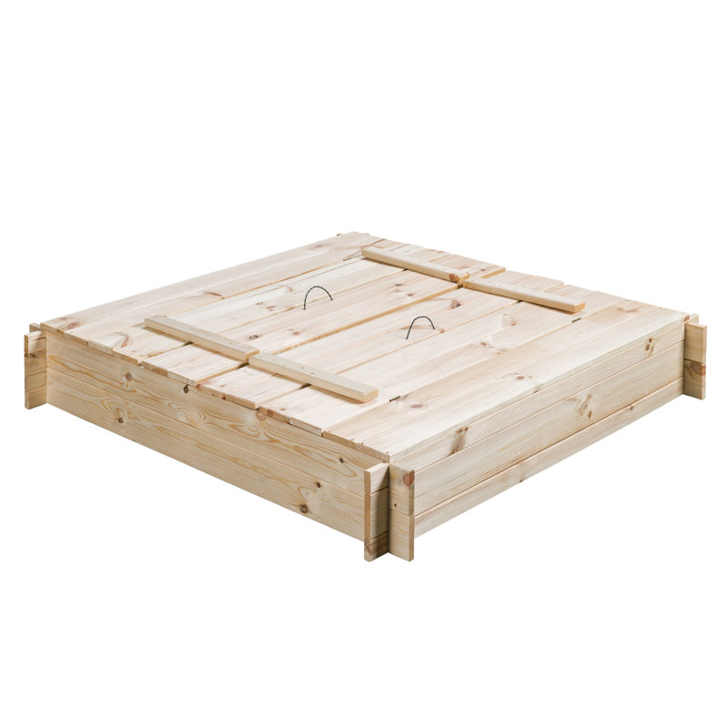 SwingKing 120cm x 20cm Solid Wood Square Sandbox with Cover