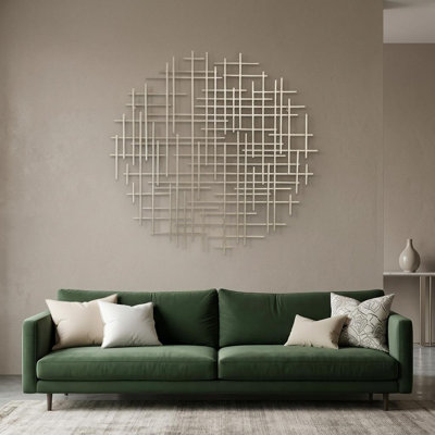  37" X 38" Champagne Metal Abstract Lines Round Hanging Dimensional Sculpture