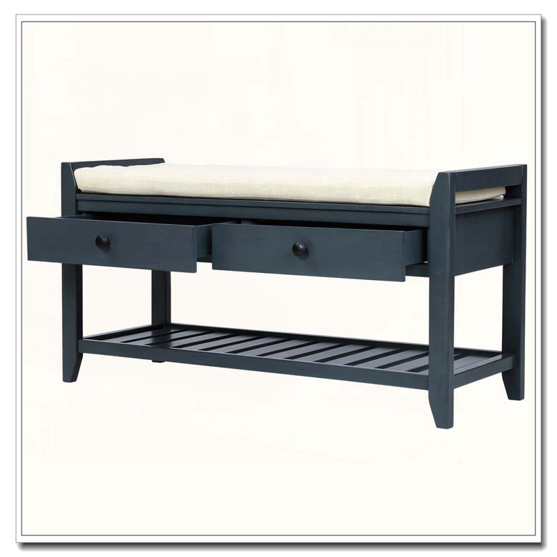 Banc de rangement polyvalent pour hall d'entrée avec siège rembourré, tiroirs et range-chaussures, Marine