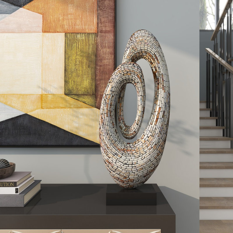 Sculpture décorative abstraite en nacre avec base noire, Multicolore