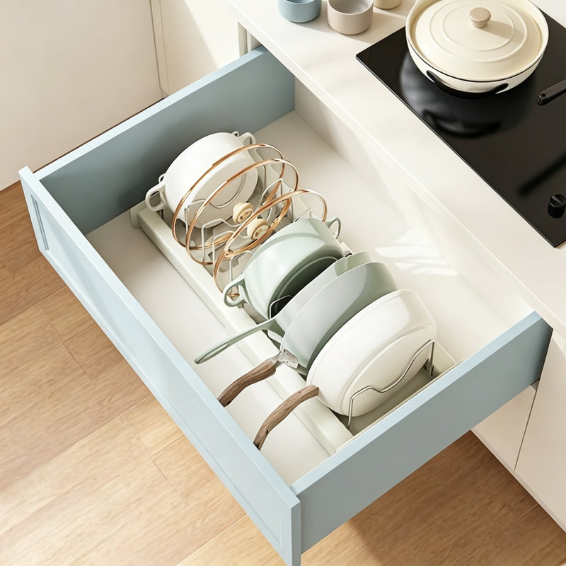 Pots and Pans Organizer Under Cabinet with 10 Compartments