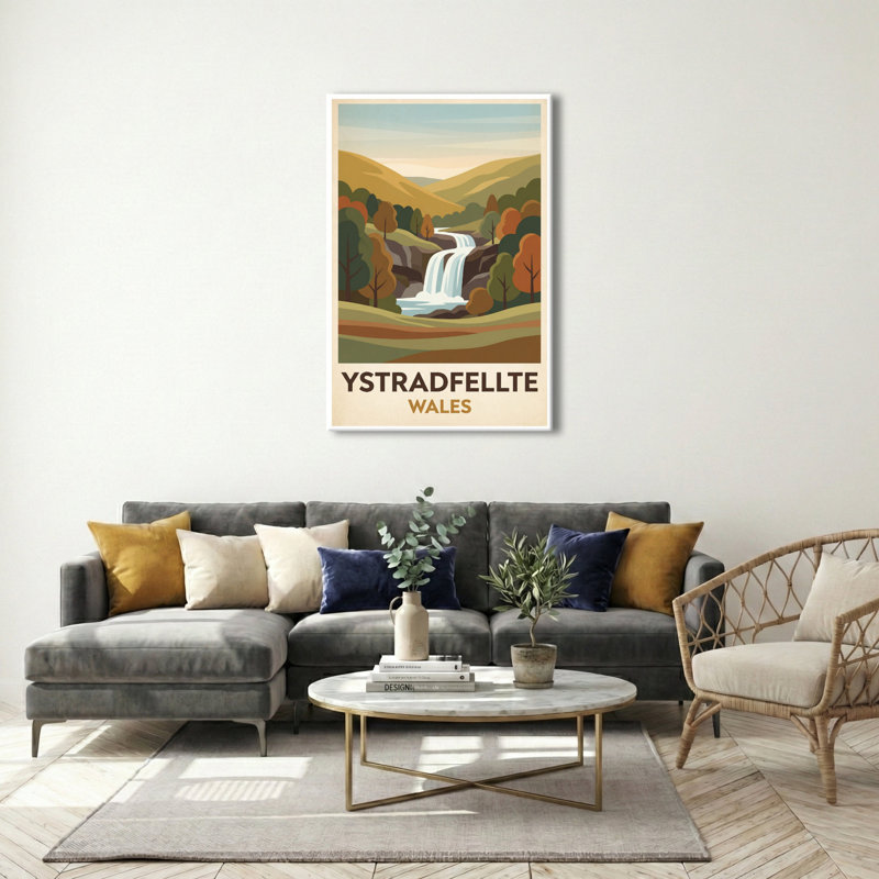 Ystradfellte, Wales - Romantic Travel Poster Of Waterfalls, Valleys And Woodland Walks. Giclee Print On Wrapped Canvas. Wall Art, Home Decor - Regions & Scenic Areas, Wales - Wrapped Canvas Print