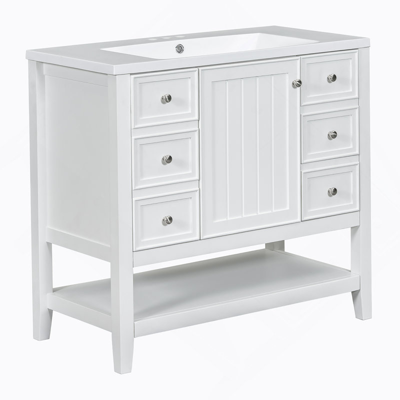 Ensemble de meuble-lavabo 36 po avec lavabo, une armoire et trois tiroirs, Blanc